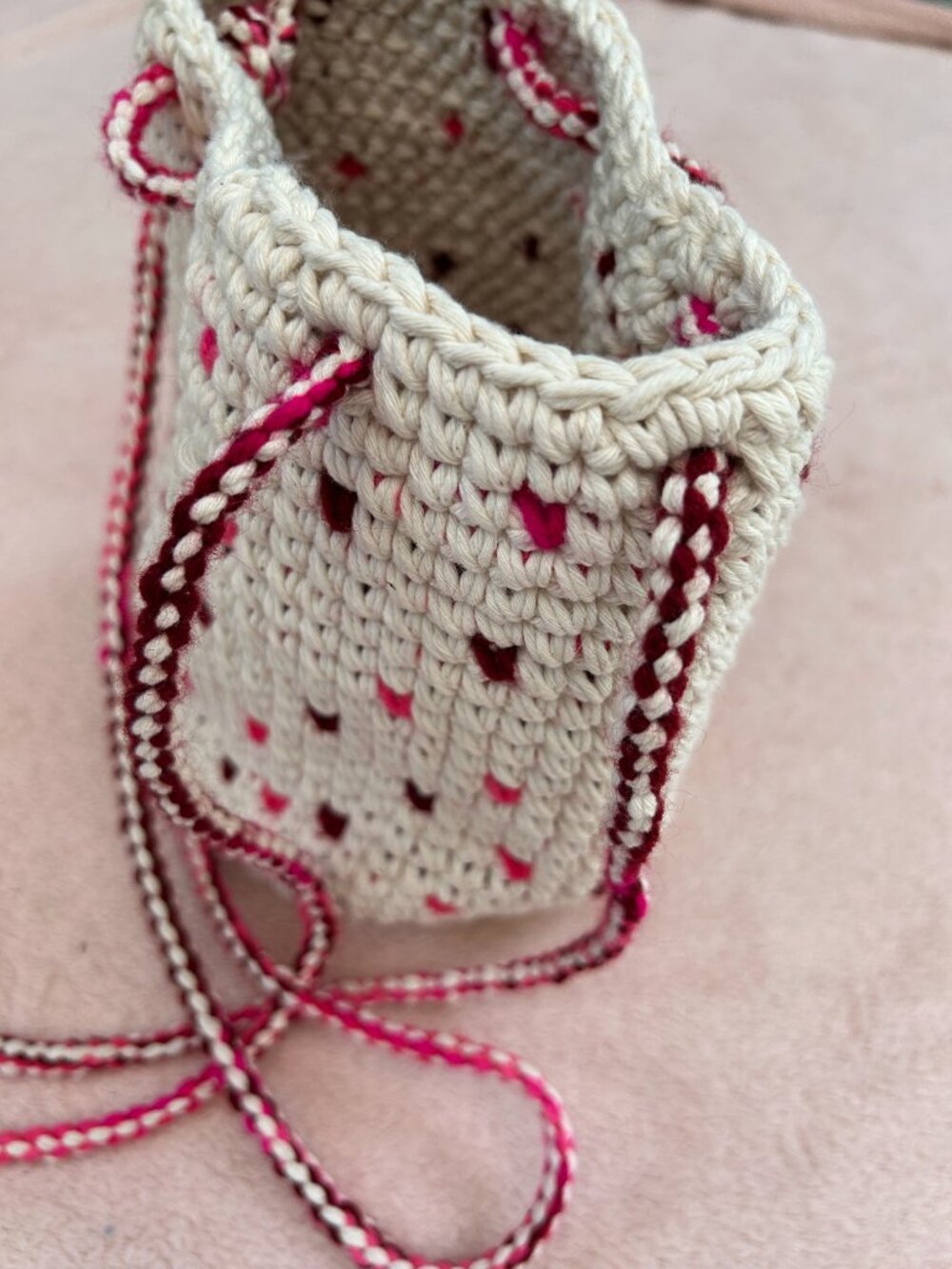 Handmade Crochet Bucket Crossbody Bag Tote - Picture 3 of 7